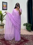 TRENDING FAUX GEORGETTE EMBROIDERY WORK READY TO WEAR GOWN SAREE WITH WAIST BELT LAVENDER
