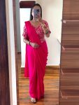 DESIGNER CHINON EMBROIDERY CODING WORK READY TO WEAR SAREE WITH STITCHED BLOUSE AND BELT  RANI