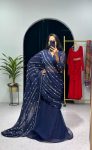 DESIGNER FAUX GEORGETTE EMBROIDERY AND REAL PEARL MOTI WORK LEHENGA SAREE WITH EMBROIDED DUPATTA AND FULL STITCHED BLOUSE NAVY BLUE