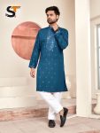 3DESIGNER SILK EMBROIDERY AND SEQUENCE WORK MEN’S KURTA PAYJAMA FESTIVE WEAR WHOLESALE PRICE ETNIC GARMENT (8)
