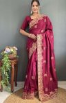 3DESIGNER VICHITRA SILK ZARI AND STONE WORK WITH CUT WORK BORDER READY TO WEAR SAREE WITH UNSTITCHED BLOUSE PARTY WEAR WHOLESALE PRICE ETHNIC GARMENT (1)