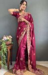 3DESIGNER VICHITRA SILK ZARI AND STONE WORK WITH CUT WORK BORDER READY TO WEAR SAREE WITH UNSTITCHED BLOUSE PARTY WEAR WHOLESALE PRICE ETHNIC GARMENT (1)