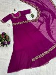3FANCY GEORGETTE FLAIRED LACE WORK GOWN SAREE WITH ATTACHED PALLU PARTY WEAR WHOLESALE PRICE ETHNIC GARMENT (20)