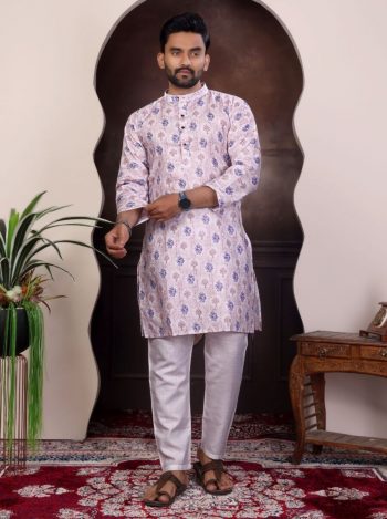LATEST PURE COTTON DIGITAL PRINTED MEN'S KURTA WITH PAYJAMA LAVENDER