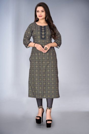 LATEST RAYON DIGITAL PRINTED KURTI GREY