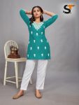 LATEST RAYON EMBROIDERY WORK SHORT KURTI SKY