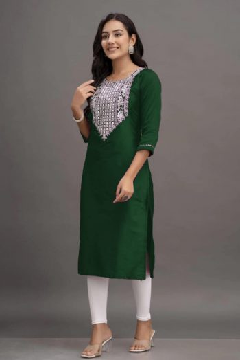 LATEST SILK EMBROIDERY WORK KURTI  GREEN