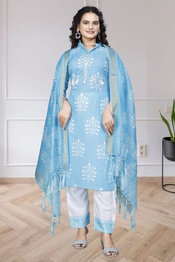 NEW ARRIVAL COTTON DIGITAL PRINTED TOP BOTTOM WITH DUPATTA  SKY