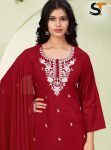 3NEW ARRIVAL ROMAN SILK EMBROIDERY SEQUENCE WORK TOP BOTTOM WITH DUPATTA CASUAL WEAR WHOLESALE PRICE ETHNIC GARMENT (3)