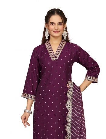 NEW ARRIVAL ROMAN SILK SEQUENCE CODING EMBROIDEY WORK TOP BOTTOM WITH DUPATTA WINE