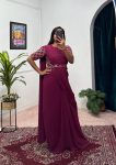 3TRENDING FAUX GEORGETTE EMBROIDERY WORK READY TO WEAR GOWN SAREE WITH WAIST BELT PARTY WEAR WHOLESALE PRICE ETHNIC GARMENT (21)