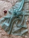 DESIGNER ORGANZA SILK EMBROIDERY THREAD SPARKLING HOTFIX DIAMOND WORK SAREE WITH UNSTITCHED BLOUSE SKY
