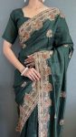 4DESIGNER VICHITRA SILK ZARI AND STONE WORK WITH CUT WORK BORDER READY TO WEAR SAREE WITH UNSTITCHED BLOUSE PARTY WEAR WHOLESALE PRICE ETHNIC GARMENT (18)