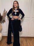 4DESIGNER VISCOSE VELVET PEARL MOTI WORK DRAPE LEHENGA SAREE WITH STITCHED BLOUSE AND BATWA PARTYWEAR WHOLESALE PRICE ETHNIC GARMENT (24)