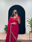 4FANCY GEORGETTE FLAIRED LACE WORK GOWN SAREE WITH ATTACHED PALLU PARTY WEAR WHOLESALE PRICE ETHNIC GARMENT (14)