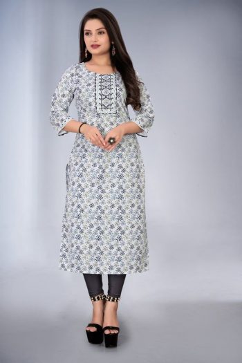 LATEST RAYON DIGITAL PRINTED KURTI WHITE