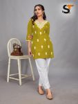 LATEST RAYON EMBROIDERY WORK SHORT KURTI MEHNDI