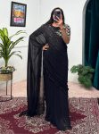 TRENDING FAUX GEORGETTE EMBROIDERY WORK READY TO WEAR GOWN SAREE WITH WAIST BELT BLACK