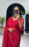 5DESIGNER FAUX GEORGETTE EMBROIDERY AND REAL PEARL MOTI WORK LEHENGA SAREE WITH EMBROIDED DUPATTA AND FULL STITCHED BLOUSE WEDDING WEAR WHOLESALE PRICE ETHNIC GARMENT (22)