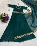 5FANCY GEORGETTE FLAIRED LACE WORK GOWN SAREE WITH ATTACHED PALLU PARTY WEAR WHOLESALE PRICE ETHNIC GARMENT (25)