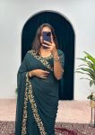 5FANCY GEORGETTE FLAIRED LACE WORK GOWN SAREE WITH ATTACHED PALLU PARTY WEAR WHOLESALE PRICE ETHNIC GARMENT (25)