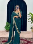 5FANCY GEORGETTE FLAIRED LACE WORK GOWN SAREE WITH ATTACHED PALLU PARTY WEAR WHOLESALE PRICE ETHNIC GARMENT (25)