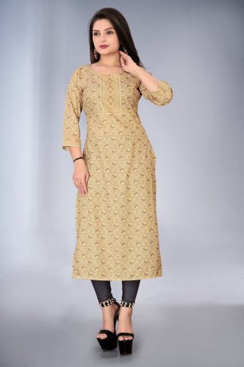 LATEST RAYON DIGITAL PRINTED KURTI  CREAM