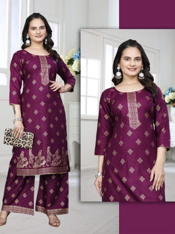 LATEST RAYON FOIL PRINTED TOP BOTTOM SET  WINE