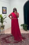 5TRENDING FAUX GEORGETTE EMBROIDERY WORK READY TO WEAR GOWN SAREE WITH WAIST BELT PARTY WEAR WHOLESALE PRICE ETHNIC GARMENT (12)
