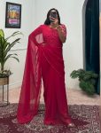 5TRENDING FAUX GEORGETTE EMBROIDERY WORK READY TO WEAR GOWN SAREE WITH WAIST BELT PARTY WEAR WHOLESALE PRICE ETHNIC GARMENT (12)
