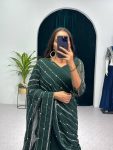 6DESIGNER FAUX GEORGETTE EMBROIDERY AND REAL PEARL MOTI WORK LEHENGA SAREE WITH EMBROIDED DUPATTA AND FULL STITCHED BLOUSE WEDDING WEAR WHOLESALE PRICE ETHNIC GARMENT (29)