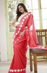 LATEST GEORGETTE LACE BORDER WORK SAREE WITH UNSTITCHED BLOUSE PEACH