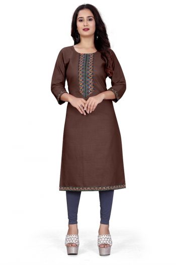 NEW ARRIVAL COTTON DIGITAL PRINTED KURTI  BROWN