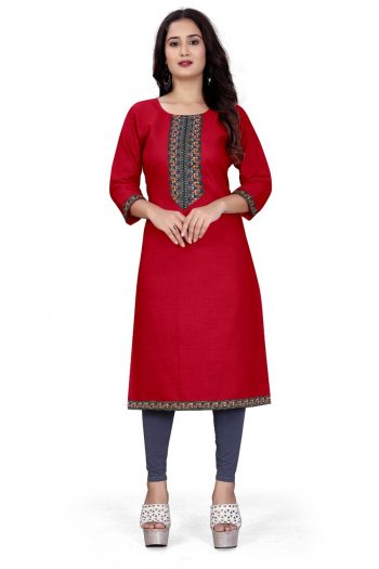 NEW ARRIVAL COTTON DIGITAL PRINTED KURTI  RED