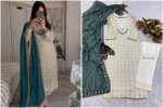 8DESIGNER FAUX GEORGETTE EMBROIDERY SEQUENCE WORK TOP BOTTOM WITH DUPATTA FESTIVE WEAR WHOLESALE PRICE ETHNIC GARMENT (9)