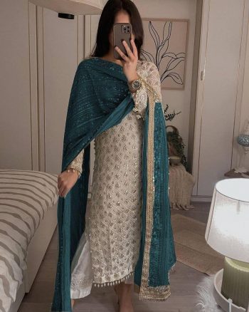 ATTRACTIVE GEORGETTE SEQUENCE EMBROIDERY WORK TOP PANT WITH DUPATTA RAMA