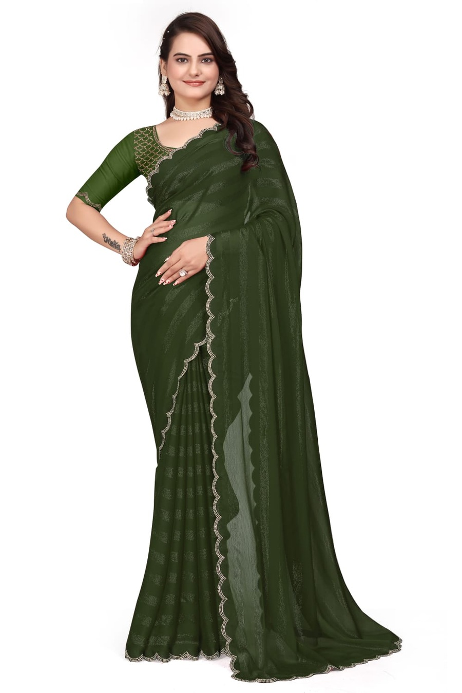 8LATEST RIMZIM PATTA HOT FIX SAREE WITH UNSTITCHED BLOUSE CASUAL WEAR WHOLESALE PRICE ETHNIC GARMENT (40)