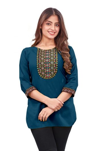 NEW ARRIVAL RAYON EMBROIDERY WORK KURTI RAMA