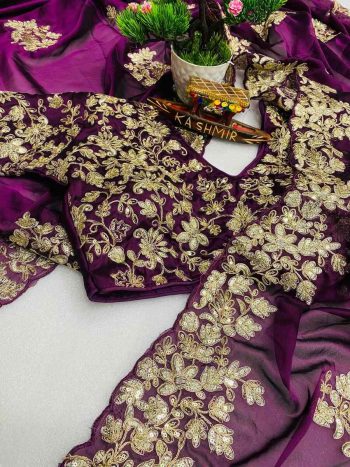 ATTRACTIVE RANGOLI SILK CODING EMBROIDERY WORK SAREE WITH STITCHED   BLOUSE WINE