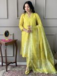 ATTRACTIVE RAYON SEQUENCE EMBROIDERY WORK TOP BOTTOM WITH DUPATTA LEMON