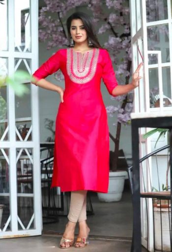 DESIGNER ART SILK EMBROIDERY WORK ONLY KURTI PINK