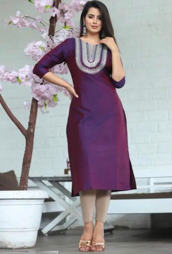 DESIGNER ART SILK EMBROIDERY WORK ONLY KURTI WINE