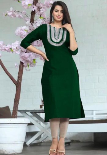 DESIGNER ART SILK EMBROIDERY WORK ONLY KURTI GREEN