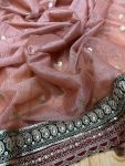 DESIGNER BANARASI CRUSH SEQUENCE EMBROIDERY WORK SAREE WITH UNSTITCHED BLOUSE PARTY WEAR WHOLESALE PRICE ETHNIC GARMENT (6)