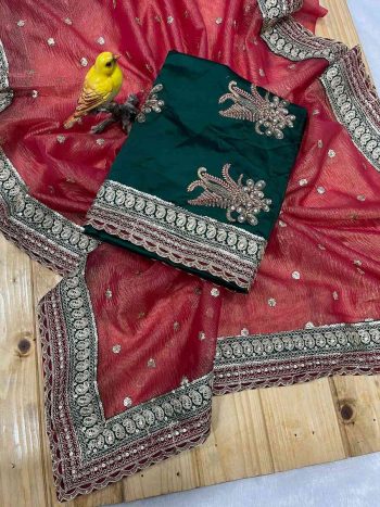DESIGNER BANARASI CRUSH SEQUENCE EMBROIDERY WORK SAREE WITH UNSTITCHED BLOUSE RANI