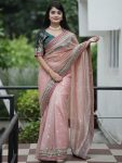 DESIGNER BANARASI CRUSH SEQUENCE EMBROIDERY WORK SAREE WITH UNSTITCHED BLOUSE  BABY PINK