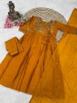 DESIGNER CHANDERI SILK EMBROIDERY WORK TOP BOTTOM WITH DUPATTA PARTY WEAR WHOLESALE PRICE ETHNIC GARMENT (3)