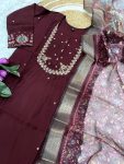 DESIGNER CHANDERI SILK SEQUENCE EMBROIDERY WORK TOP BOTTOM WITH DUPATTA PARTY WEAR WHOLESALE PRICE ETHNIC GARMENT (5)