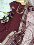 DESIGNER CHANDERI SILK SEQUENCE EMBROIDERY WORK TOP BOTTOM WITH DUPATTA PARTY WEAR WHOLESALE PRICE ETHNIC GARMENT (5)