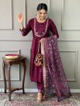 DESIGNER CHANDERI SILK SEQUENCE EMBROIDERY WORK TOP BOTTOM WITH DUPATTA PARTY WEAR WHOLESALE PRICE ETHNIC GARMENT (5)